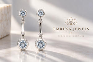 Pendientes de Plata de Ley 925 con Aguamarina – Joyería Colgante con Dos Piedras Redondas Engastadas - Product Image 6