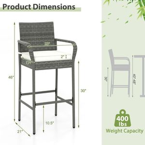 Set da Giardino in Rattan PE Resistente alle Intemperie con 4 Sedie da Bar con Braccioli e Cuscini per Spazi Esterni, Veranda e Cortile - Product Image 3