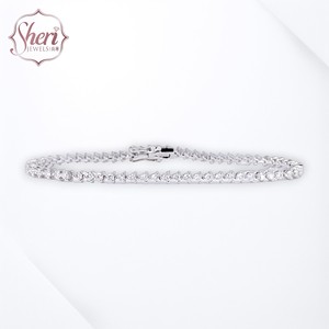 [Sheri Jewels] 100% Natural Diamond Tennis Bracelet 3 Prongs Setting Classic Design 18K Solid Gold FG Color SI1-2 - <b>Gift</b> to Her - Product Image 1