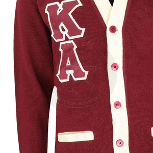 Cardigan tricoté bordeaux pour hommes, avec lettres grecques KAP, en acrylique, manches longues, col en V, style universitaire, pour fraternités et sororités - Product Image 3