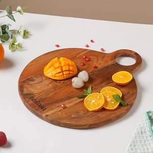 Circular Acacia Serving Platter with <b>Ring</b> Handle Custom Branded Wood Board for Restaurant Cafe Wholesale - Product Image 2