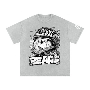 เสื้อยืดผู้ชายลายการ์ตูนหมี แขนสั้น คอกลม สไตล์สตรีท ทรงปกติ ผ้าถักผสมโพลีเอสเตอร์/คอตตอน - Product Image 3