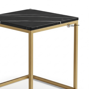 Taburete Moderno con Base de Metal y Tapa de Mármol Negro – Taburete Lateral Cuadrado Contemporáneo con Base Dorada para Sala de Estar, Dormitorio - Product Image 2