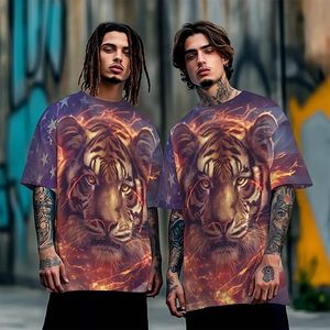Men's Tiger Face <b>Animal</b> <b>Pattern</b> Short Sleeve O-Neck T-Shirt DTF Printed Street Style Oversized Fit <b>Knitted</b> 100% Cotton - Product Image 6
