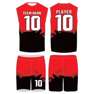 Tenues de sport 7v7 de qualité supérieure, vêtements de compression personnalisés, sublimation rouge et noir, débardeur et short unisexes à séchage rapide - Product Image 1