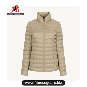 Veste matelassée en tricot pour femme, coupe-vent, col montant épais, manches longues, fermeture éclair, vêtements d'hiver, couleur beige - Product Image 1