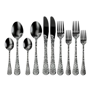 Service de couverts de luxe en acier inoxydable noir miroir, motif gravé au laser, vaisselle royale pour restaurant, 20 pièces - Product Image 1