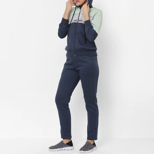 Ensemble de survêtement pour femme avec capuche et blocs de couleur, sweat-shirt et pantalon à fermeture éclair intégrale, décontracté, respirant, en polyester et coton, pour le jogging d'automne - Product Image 1