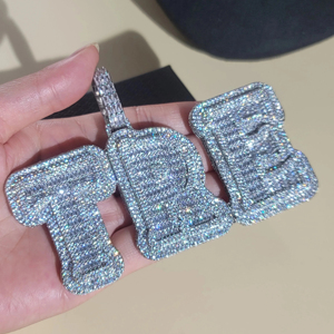 <b>Custom</b> <b>Name</b> Hip Hop Style Lab Grown Diamond & Moissanite Letter <b>Necklace</b> Pendant Silver Plated Men's Jewelry Gift - Product Image 1