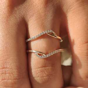 <b>Wrap</b> Guard Enhancer Pave Set Trendy Anniversary Wedding Band Split Shank Bypass Round Cut Moissanite Engagement Ring Gift Party - Product Image 3