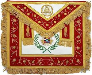 Delantal de Alto Sacerdote Masónico del Arco Real, completamente nuevo, con solapa (bib) y borde de cinta de poliéster roja. - Product Image 1