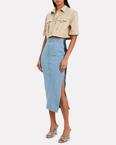 Women Cloth Skirt Two Tone Latest Long Denim Skirt Design Maxi Jeans Women's Skirt - Product Image 1