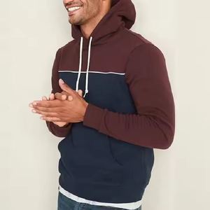 Sweat-shirt à capuche pour homme, colorblock bordeaux et bleu marine, patchwork, molleton épais, épaules tombantes, coupe ample, streetwear - Product Image 4
