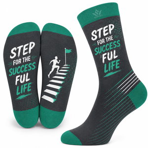 Step For The Successful Life Mens Crew <b>Socks</b> <b>Black</b> Yellow Digital Print Breathable Knitted Cotton Polyester Spandex Spring - Product Image 4