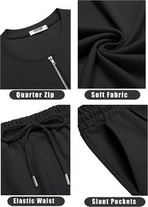 Conjunto de dos piezas de verano para hombre, informal, negro, de secado rápido, tejido, con camiseta de manga corta y pantalones cortos, de color sólido, transpirable, para deporte. - Product Image 3