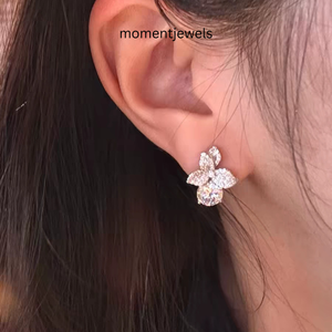925 <b>Silver</b> Moissanite <b>Stud</b> <b>Earrings</b> Flower Shape Round Brilliant Cut Elegant Jewelry for Gift and Party - Product Image 2