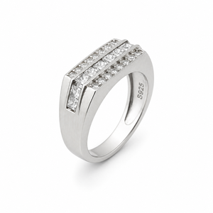 925 Sterling Silver <b>Mens</b> Diamond Three Row Channel Set <b>Ring</b> High Polish Finish Bold Modern Wedding Band Party Daily Wear Gift fo - Product Image 2