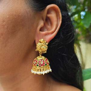 Stainless Steel Diamond & Pearl Hoop and Stud Earrings Set-Trendy Ethnic Party Wedding Jewelry - Product Image 1