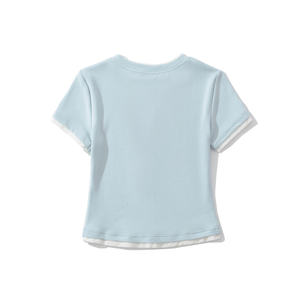 Women's Double-<b>Layered</b> Ribbed Button Cardigan 2026 Pastel Baby Blue Slim Fit Short Sleeve Casual Preppy Summer Knit <b>Top</b> HD - Product Image 4