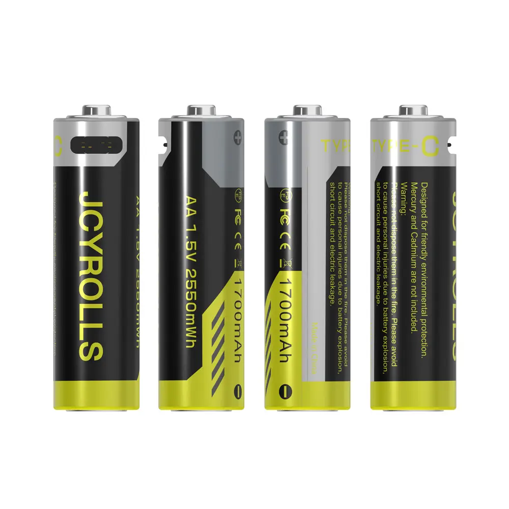 High Capacity 1.5V Lithium ion 2550 mWh 1.5 Hours Fast Charge More Than 1000 Cycles USB Rechargeable AA Lithium ion Battery
