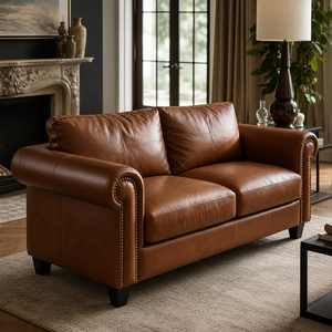 High End Classic Leather Loveseat <b>Sofa</b> Nailhead Rolled Arms Eco-Friendly <b>Sofa</b> <b>Bed</b> for Luxury Living Room Workshop School Use - Product Image 1
