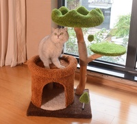 Tour de surveillance pour animaux de compagnie en bois massif naturel avec perchoir en velours nuage - Véritable bois de pommier, base E1, corde de jute de 4 mm, mobilier pour chat éco-luxe