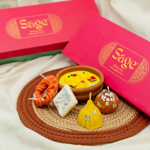 Boîte de bougies Mithai assorties, inspirées des douceurs indiennes, bougies parfumées festives pour le festival Diwali, décoration de fête d'anniversaire et cadeaux - Product Image 1