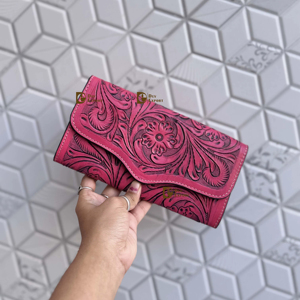 Nouveau Style occidental sculpture usiné à la main portefeuille pochette coque de téléphone élégant couleur rose portefeuille en cuir occidental pour les multi-usages des femmes - Product Image 1