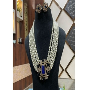 Glamorous Premium Quality Gold Plated Brass Zircon Imitation <b>Pearl</b> Layered Trendy Kundan Necklace Earring <b>Set</b> for Wedding Party - Product Image 1