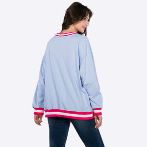 เสื้อสเวตเชิ้ตโอเวอร์ไซส์สีฟ้าอ่อนสำหรับผู้หญิง พิมพ์ลายตัวเลข 98 สีชมพูฟอยล์ แขนยาว คอกลม ถักทอแบบพูลโอเวอร์ สำหรับฤดูใบไม้ร่วงและฤดูหนาว - Product Image 2