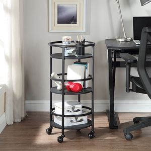 Carrello da Cucina Rotondo a 3 Ripiani, 32 Pollici, in Metallo Nero Pieghevole con Ruote - Product Image 2