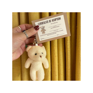 <b>Cute</b> Plush <b>Bear</b> Keychain 3D Cartoon Soft Toy Faux Fur White With Red Checkered Bow - Product Image 5