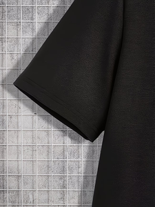 Men's Eco-Friendly Breathable Casual 100% Polyester Solid Set Short Sleeve Elastic Waist Shorts Pajamas Can Be Worn Outward - Product Image 4