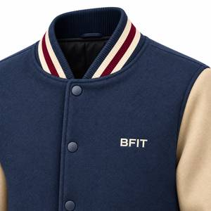 Chaqueta Varsity para Hombre, Color Azul Marino y Beige, Algodón y Poliéster, Estilo Preppy, Cierre de Botones, Color Sólido, Corte Regular, para Otoño - Product Image 2