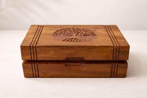 Budget Handmade Wooden <b>Treasure</b> <b>Chest</b> for Jewelry, Coins, Trinkets and Small Collectibles with Vintage Carved Decoration - Product Image 3