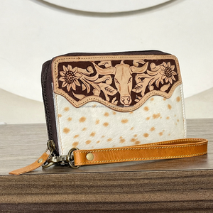 2026 Elegant Premium Designer <b>Tooled</b> Genuine Cowhide <b>Leather</b> Wallet Floral Pattern Stylish Clutch Zipper Closure for Women's - Product Image 4