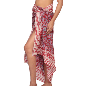 Pareo de playa ligero de verano para mujer, de algodón estampado a mano, tipo pañuelo envolvente, cubrebañador sin tirantes de una pieza con estampado de puntos y letras - Product Image 2