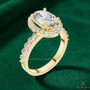 2.00 CT Oval Cut Halo Diamond Engagement Ring 9KT 10KT 14KT 18KT <b>Yellow</b> Gold Luxury Bridal Ring - Product Image 4