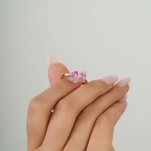 Anillo Abierto Toi et Moi de Zafiro Rosa con Engaste de Garras, Elegante y Sencillo, con Gema Natural Fina, Oro Amarillo Puro de 14K, Joyería de Última Moda para Uso Diario - Product Image 4