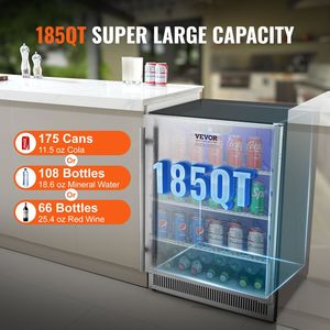 Refrigerador de Bebidas de 24 Pulgadas para Interiores/Exteriores, 185QT, 175 Latas, Refrigerador de Cerveza Independiente Bajo Mostrador, Enfriador de Vino y Bebidas de 24 Pulgadas - Product Image 4