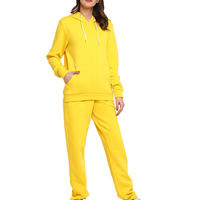 Ensemble de survêtement en molleton jaune pour femmes, 2 pièces, coupe ample, sweat-shirt décontracté et pantalon, couleur unie, toutes saisons