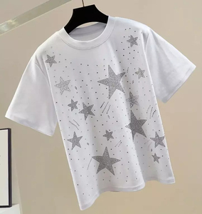 เสื้อยืดแขนสั้นผู้ชายสีพื้นประดับเพชร 100% ผ้าฝ้ายคุณภาพสูง ขายส่งจากโรงงาน เสื้อยืดประดับเพชร - Product Image 5