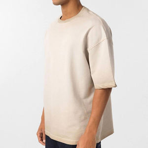 Custom Logo <b>81</b>% Cotton 13% Polyester 6% Spandex Men's Oversized Crew Neck Solid Knitted Breathable T-Shirt Wholesale OEM/ODM - Product Image 5