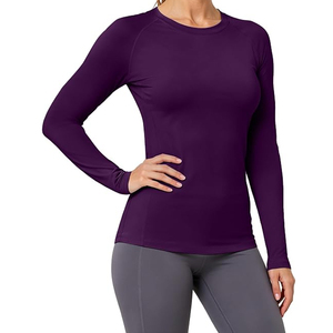 Women's <b>Purple</b> Long Sleeve Crew Neck Slim Fit Quick Dry Knitted T-<b>Shirt</b> Regular Length Casual Solid Color Polyester Top - Product Image 5