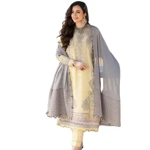 ชุดเดรสบอลลีวูดสำหรับงานปาร์ตี้ Salwar Kameez ชุดอินเดียจัดงานแต่งงานดีไซน์เนอร์ชุดแต่งกายสำหรับ2023สีเหลืองหรูหรา