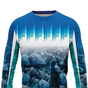 Camisa de Pesca de Manga Larga para Hombre, Estampado por Sublimación, UPF 50, Anti-UV, 100% Poliéster, Diseño de Peces Azules, Ropa para Exteriores - Product Image 3