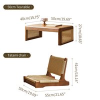 Ensemble de chaise de sol en bois massif et table basse en rotin de style Japandi Zen moderne, mobilier de méditation minimaliste pour la maison et le salon