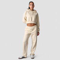 Ensemble 2 pièces personnalisé OEM avec logo : Sweat à capuche court et pantalon de jogging pour femme – Survêtement en coton respirant style streetwear