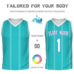 เสื้อบาสเก็ตบอลแบบซับลิเมชั่นสั่งทำพิเศษ คอวี แขนกุด สีเขียวอมฟ้า ลายทาง ระบายเหงื่อได้ดี เหมาะสำหรับทุกเพศ ทุกวัย สำหรับทีม - Product Image 3
