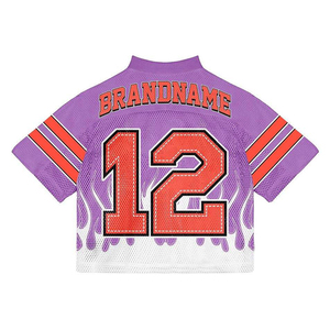Camiseta de Fútbol Americano Personalizada para Hombre, Color Morado y Rojo, Número 12, Malla Transpirable, Cuello en V, Manga Corta, Impresión Sublimada - Product Image 2